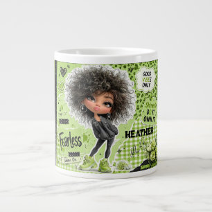 De Café Gigante Taza personalizada chica afro verde lima sin miedo