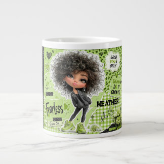 De Café Gigante Taza personalizada chica afro verde lima sin miedo
