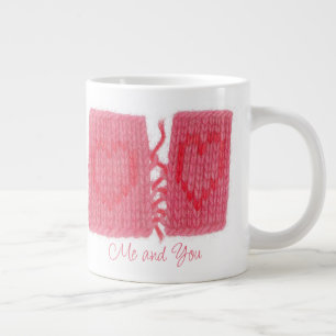De Café Gigante TWO HEARTS KNIT Gran Taza Blanca + Texto