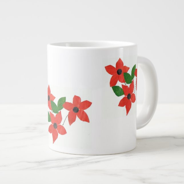 De Café Grande Elegante taza Jumbo Blanco con flores rojas (Derecha)