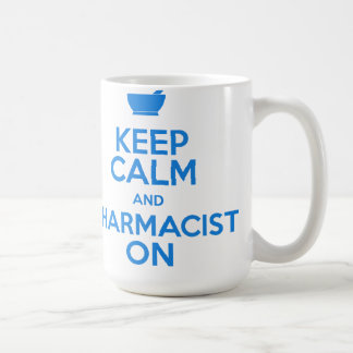 De Café Guarde la calma y al farmacéutico en la taza