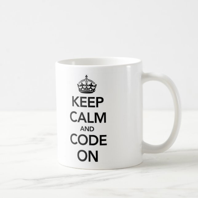De Café Guarde la calma y el código en la taza (Derecha)