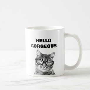 De Café Hola taza blanco y negro magnífica del gato 11oz