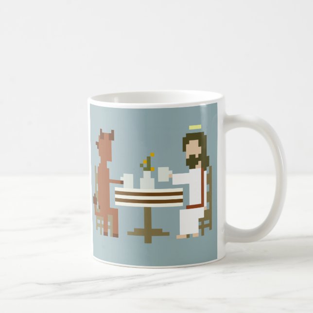 De Café Jesús y diablo que tienen taza del arte del pixel (Derecha)