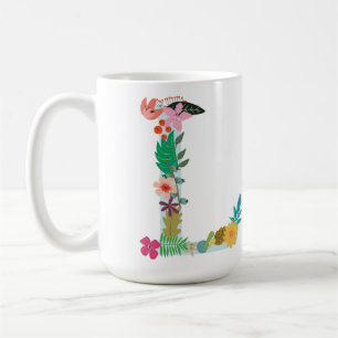 De Café L taza del monograma, L floral inicial, botánica