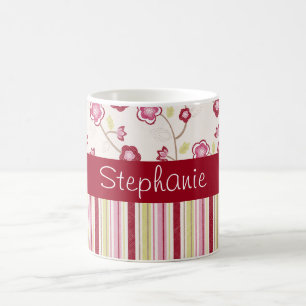De Café Las flores rosadas y rojas personalizaron la taza