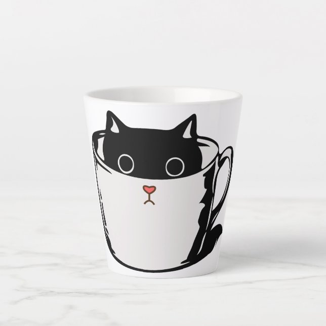 De Café Latte Gatito negro con nariz roja escondido en una taza (Anverso)