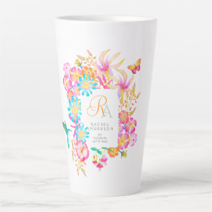 De Café Latte Taza blanca con monograma floral místico florecido