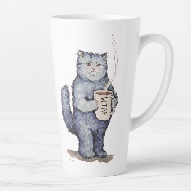 De Café Latte Taza Blue Cat WTAF (Derecha)