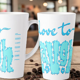 De Café Latte Taza con texto en negrita y flores en color turque