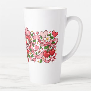 De Café Latte Taza Corazón con Lazo Rosa Amoroso Coquet Retro