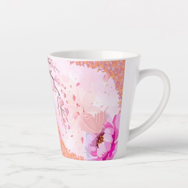 De Café Latte Taza floral rosa (Derecha)