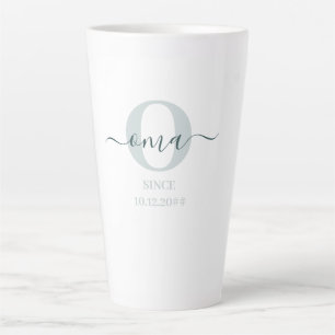De Café Latte Taza Oma Elegant Script Monograma Verde Blanco Lat