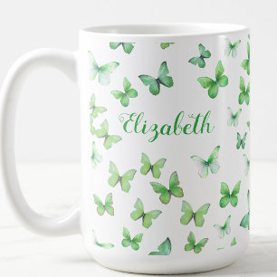 De Café Mariposas Verdes Bonitas Taza Nombre Personalizado