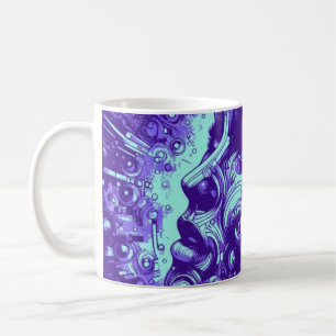 De Café Musa Mecánica Taza Morada Cyberpunk
