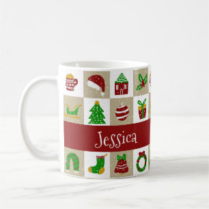 De Café Nombre personalizado Taza Navidad Nieve Beige Rúst