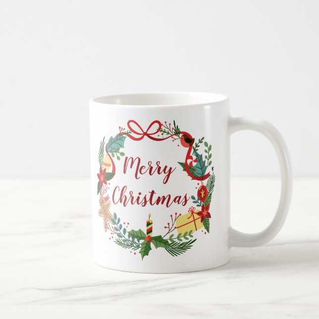 De Café Simple Merry Christmas Wreath | Taza blanca clásic (Derecha)