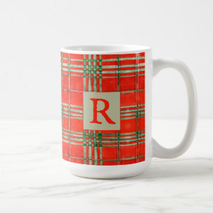 De Café TARTA ROJA SCOTT TARTÁN Taza alta blanca + Inicial