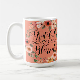 De Café Taza Agradecida Bendita - Corona Floral Acuarela