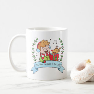 De Café Taza Alegre Niño y Reno Villancicos