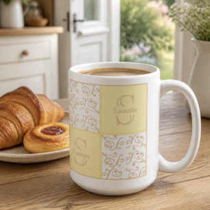 De Café Taza amarilla con nombre y monograma