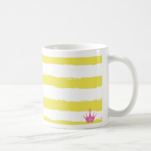De Café Taza amarilla juguetona con rayas y una corona ros