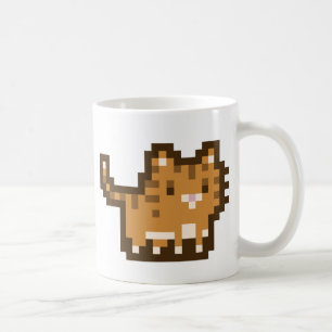 De Café Taza anaranjada del arte del pixel del gato