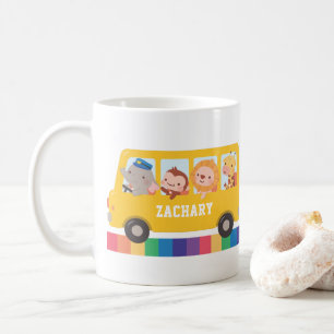 De Café Taza Animales Felices y Divertidos y Niños en Auto