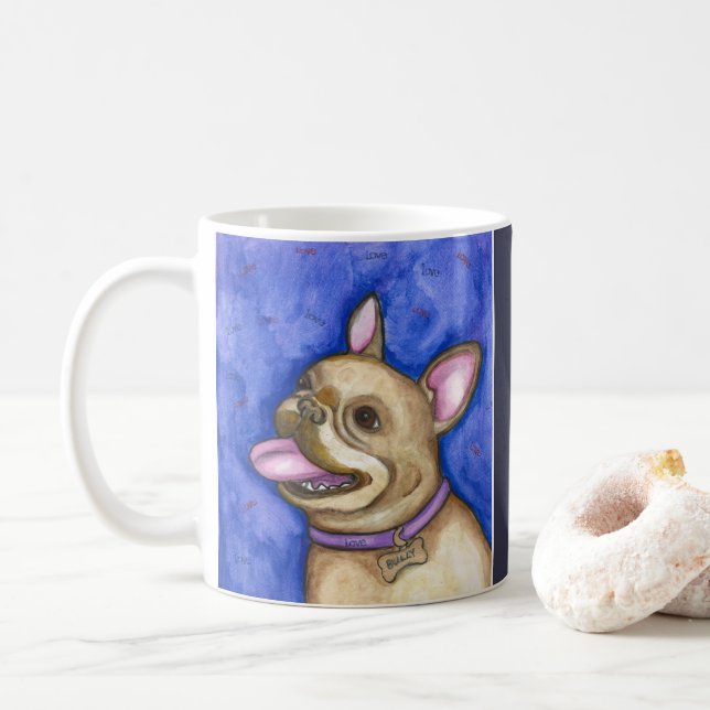 De Café Taza azul del bulldog francés (Con donut)