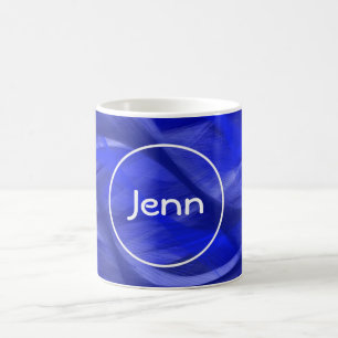 De Café Taza azul del monograma del remolino