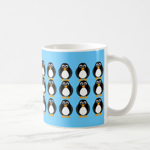 De Café Taza azul y blanca del pingüino del dibujo animad