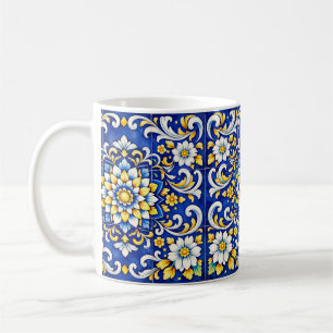 De Café Taza Azulejo Flor Cobalt