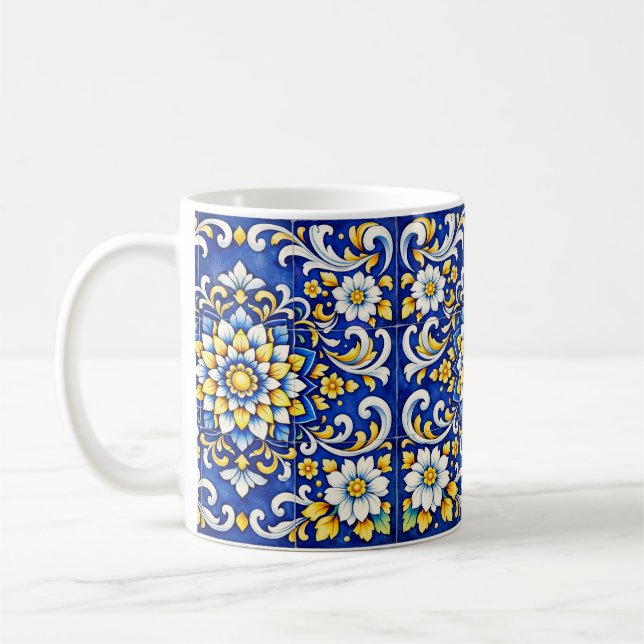 De Café Taza Azulejo Flor Cobalt (Izquierda)