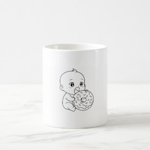 De Café Taza blanca lisa con un bebé y una dona gigante