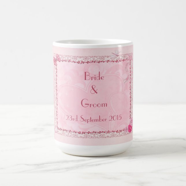 De Café taza boda con corazones y mariposas (Centro)