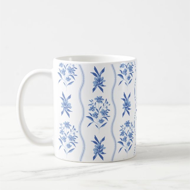 De Café Taza botánica azul y blanca (Izquierda)
