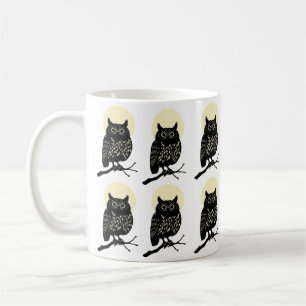 De Café Taza Búho Minimalista Bosque Negro Y Blanco Animal