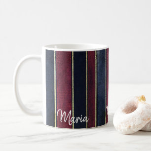 De Café Taza Burgundy Azul Negro con Rayas