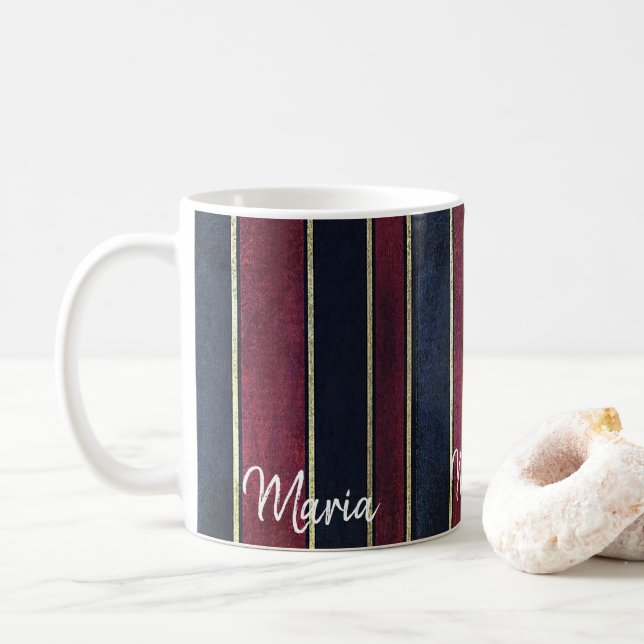 De Café Taza Burgundy Azul Negro con Rayas (Con donut)