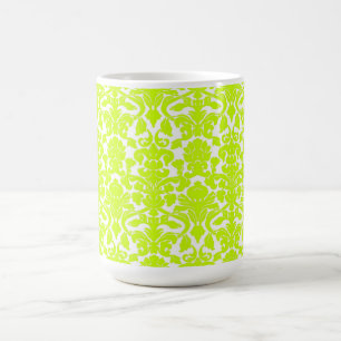 De Café Taza chartreuse floral adornada del damasco del
