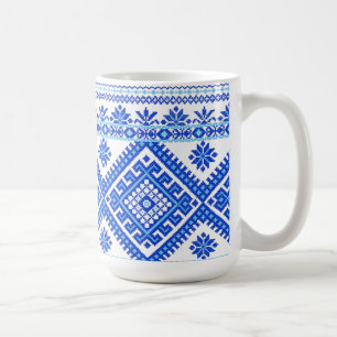 De Café Taza Clásica Bordado Cruzado Azul sobre Azul Ucran