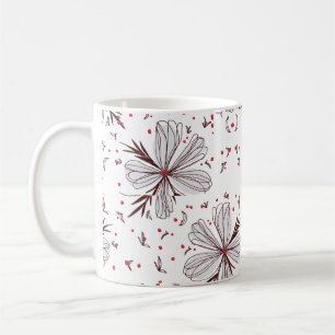 De Café Taza clásica con ilustración botánica floral marró