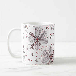 De Café Taza clásica con ilustración botánica floral marró