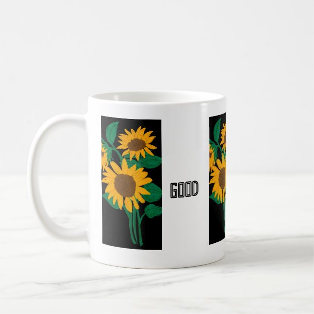 De Café Taza Clásica con Texto Buen Día y Flor Amarilla (Izquierda)
