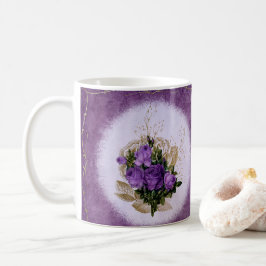 De Café Taza clásica elegante con diseño floral púrpura