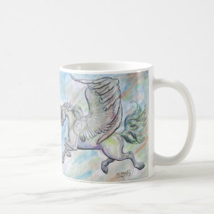 De Café Taza coa alas del unicornio que vuela
