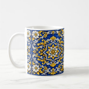De Café Taza Cobalt Scroll Azulejo