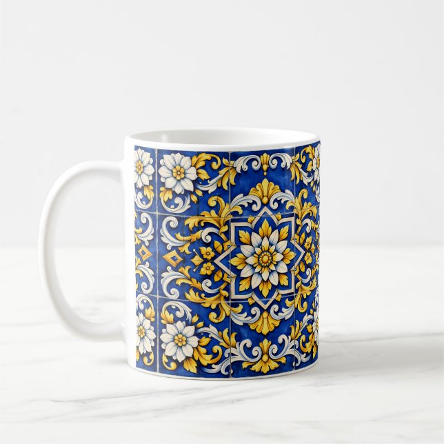 De Café Taza Cobalt Scroll Azulejo (Izquierda)