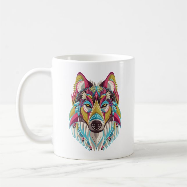 De Café Taza colorida del lobo (Izquierda)