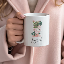 De Café Taza con Acuarela Floral y Inicial - I